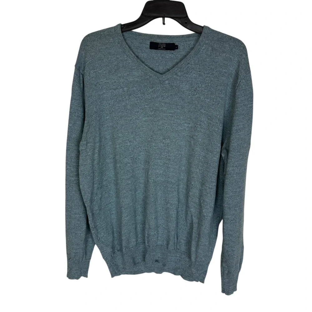 J Crew Mens V‎ Neck Sweater Light Blue Cotton Size Large